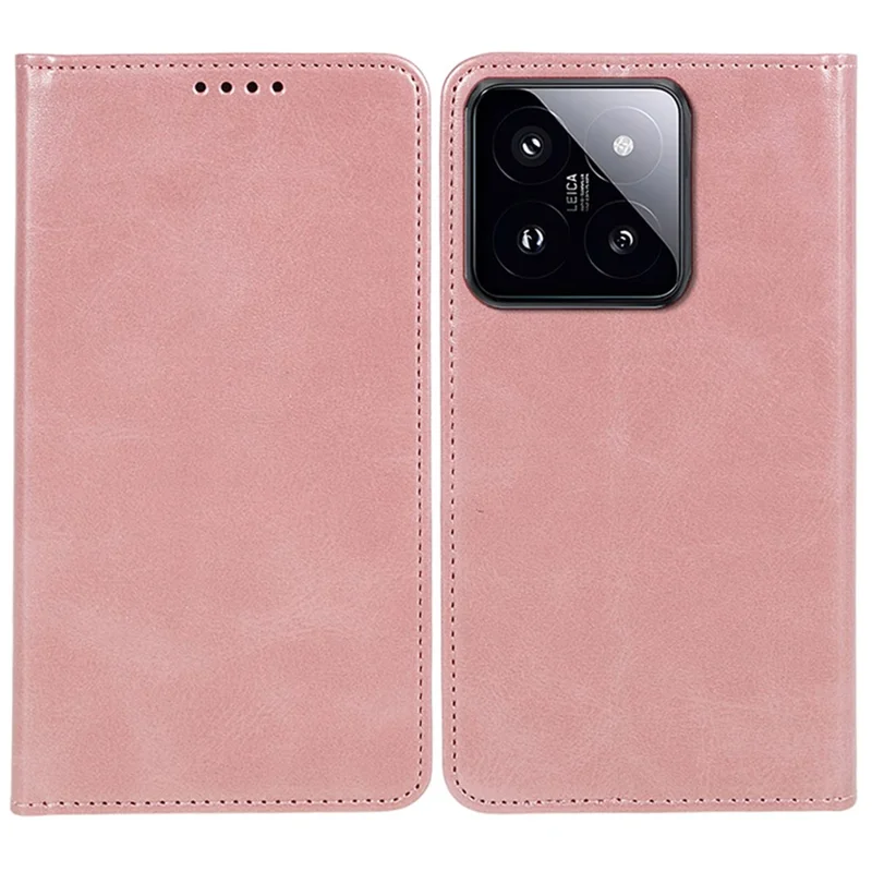 For Xiaomi 14 PU Leather Case Anti-fall Calf Texture Business Style Stand Wallet Phone Cover - Rose Gold