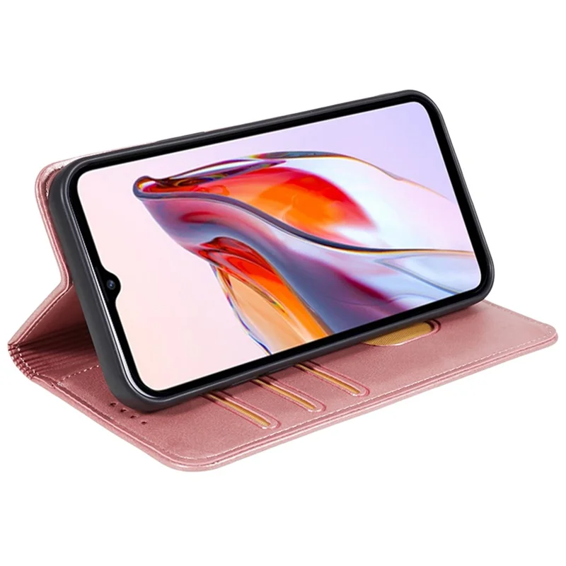 For Xiaomi 14 PU Leather Case Anti-fall Calf Texture Business Style Stand Wallet Phone Cover - Rose Gold