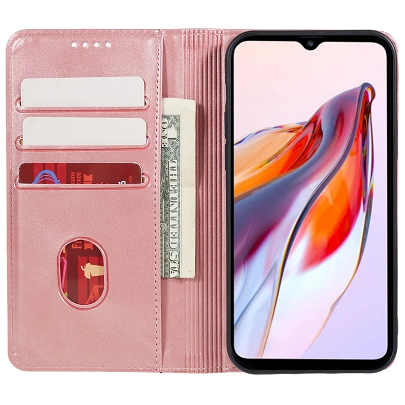 For Xiaomi 14 PU Leather Case Anti-fall Calf Texture Business Style Stand Wallet Phone Cover - Rose Gold