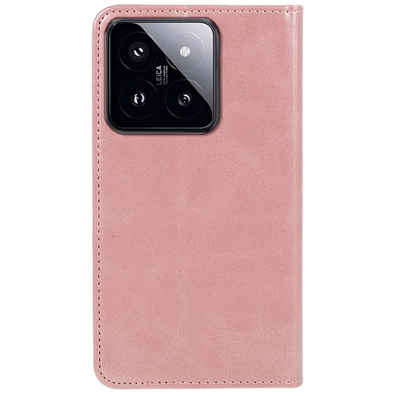 For Xiaomi 14 PU Leather Case Anti-fall Calf Texture Business Style Stand Wallet Phone Cover - Rose Gold