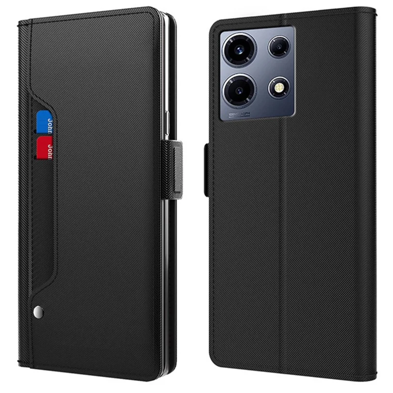 For Infinix Note 30 VIP 5G Phone Cover Built-In Mirror PU Leather Stand Case - Black