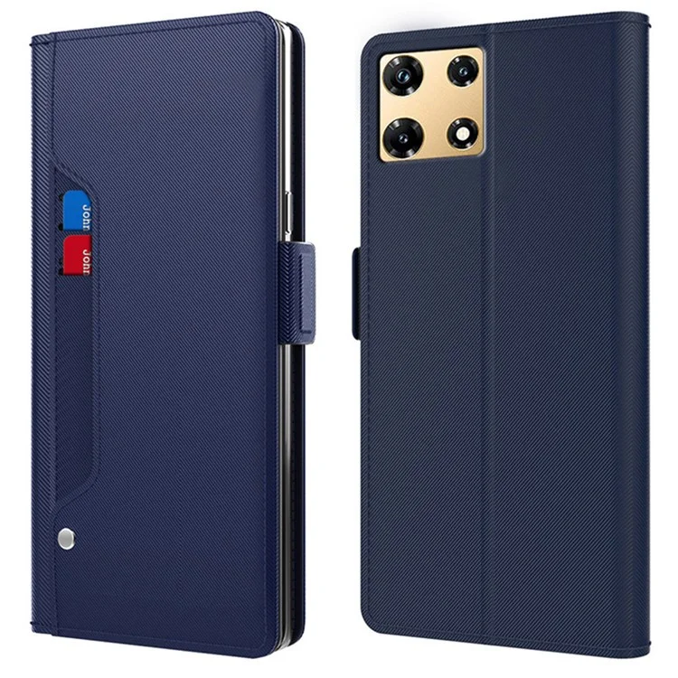 For Infinix Note 30 Pro 4G Cell Phone Case Leather Cover with Mirror and Stand - Blue