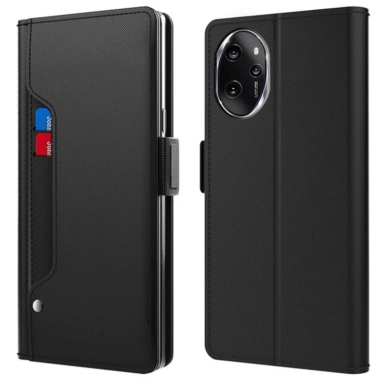 For Honor 100 Pro 5G Casos de Telefone Celular Capa de Couro PU com Espelho - Preto