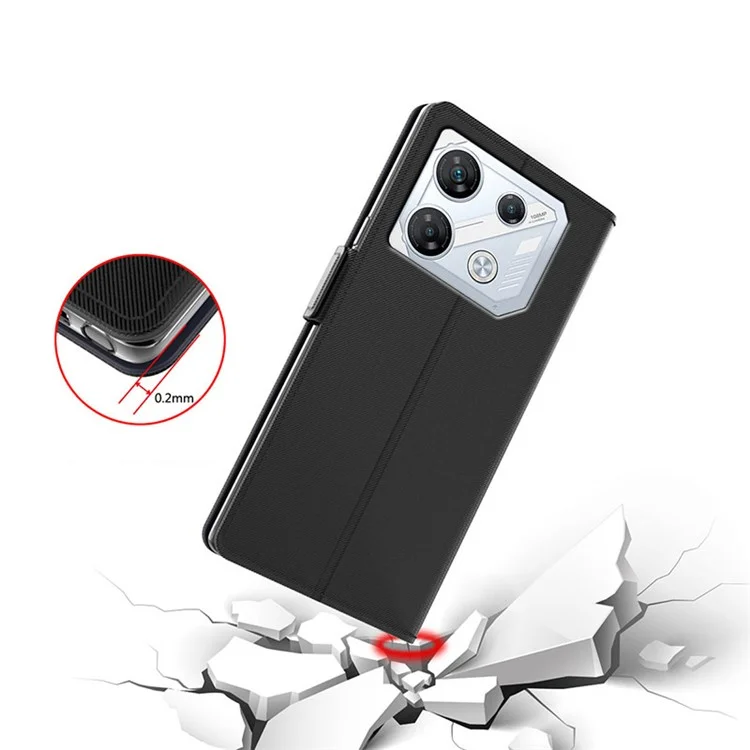 For Infinix GT 10 Pro 5G Cell Phone Case PU Leather Stand Cover with Mirror - Black