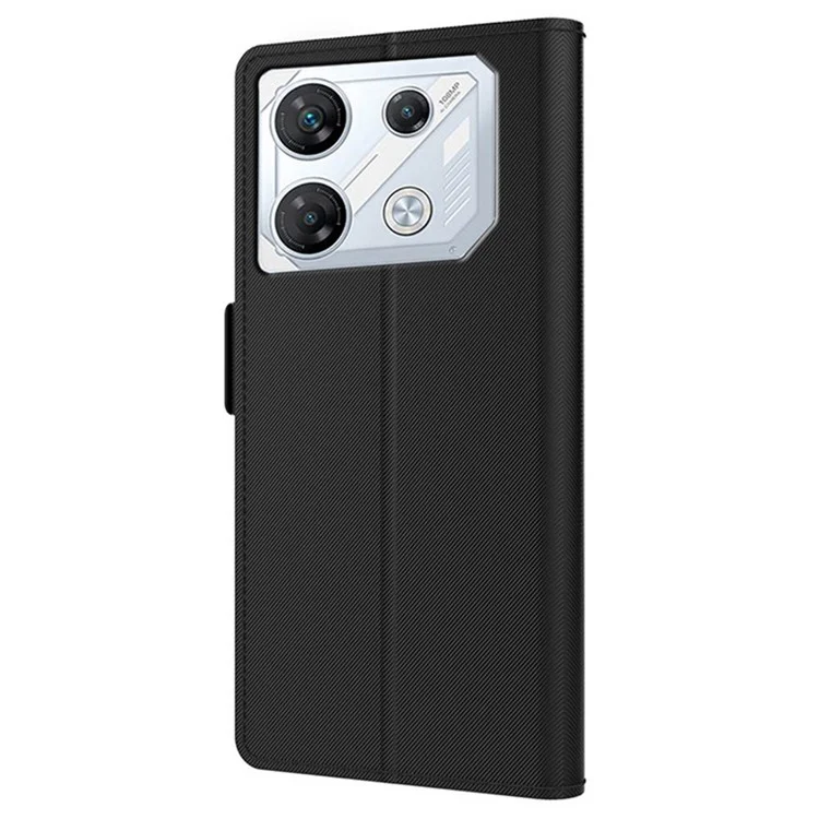 For Infinix GT 10 Pro 5G Cell Phone Case PU Leather Stand Cover with Mirror - Black