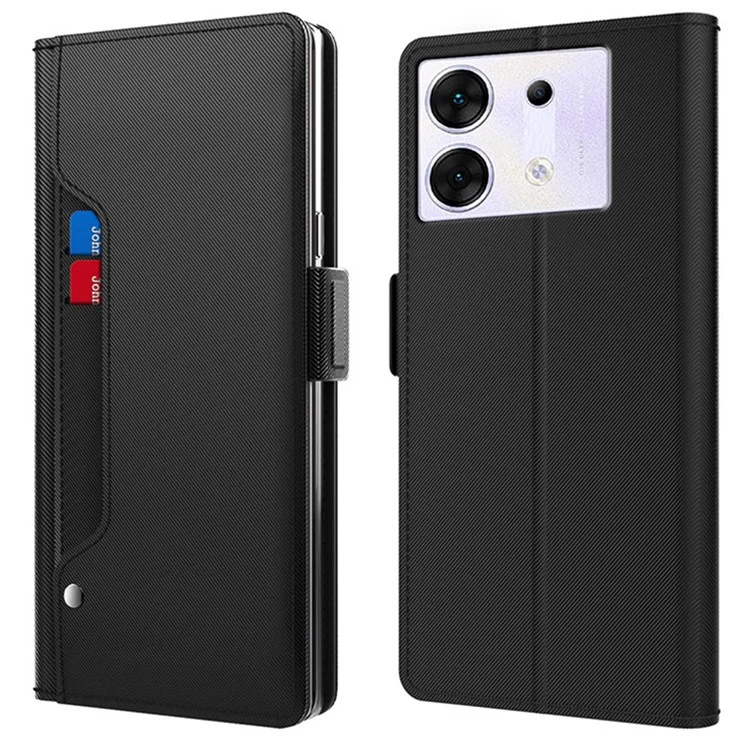 Für Infinix Zero 30 5G Handyhülle PU-Leder Folio Flip Cover mit Spiegel - Schwarz