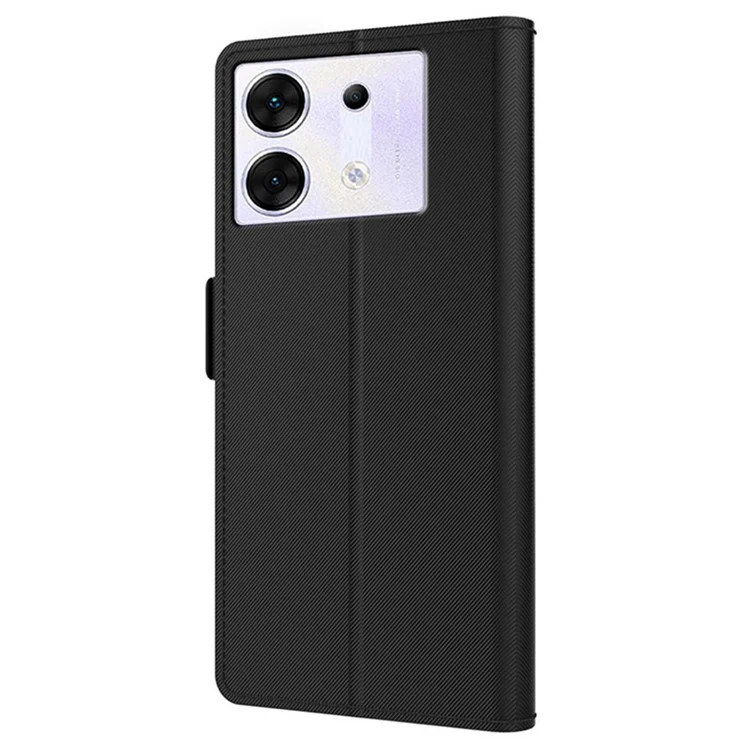 Für Infinix Zero 30 5G Handyhülle PU-Leder Folio Flip Cover mit Spiegel - Schwarz