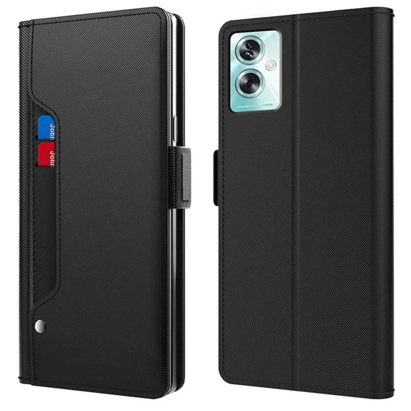 Für Oppo A2 5G PU-Leder-Etui Standfunktion Handyhülle mit Spiegel - Schwarz