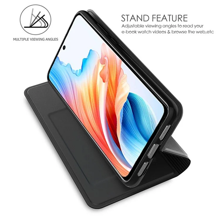 For Oppo A2 5G Stand Case Card Holder PU Leather Phone Cover - Black