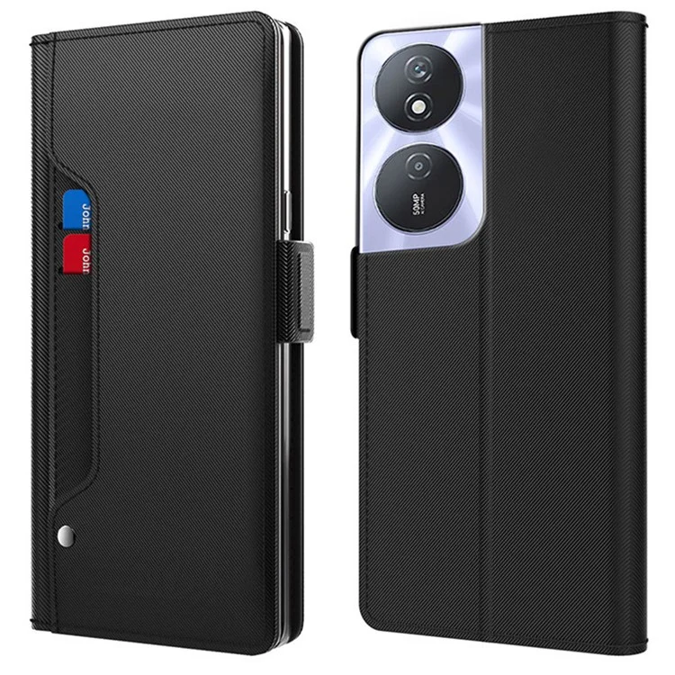 Funda de teléfono Mirror para Honor Play 50 Plus 5G - Funda de piel sintética con soporte - Negro