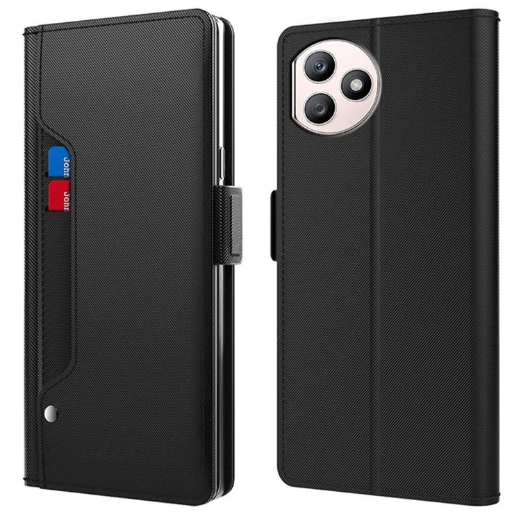 For Honor X50i+ 5G Carcasas con Espejo Incorporado Funda de Piel PU con Soporte - Negro