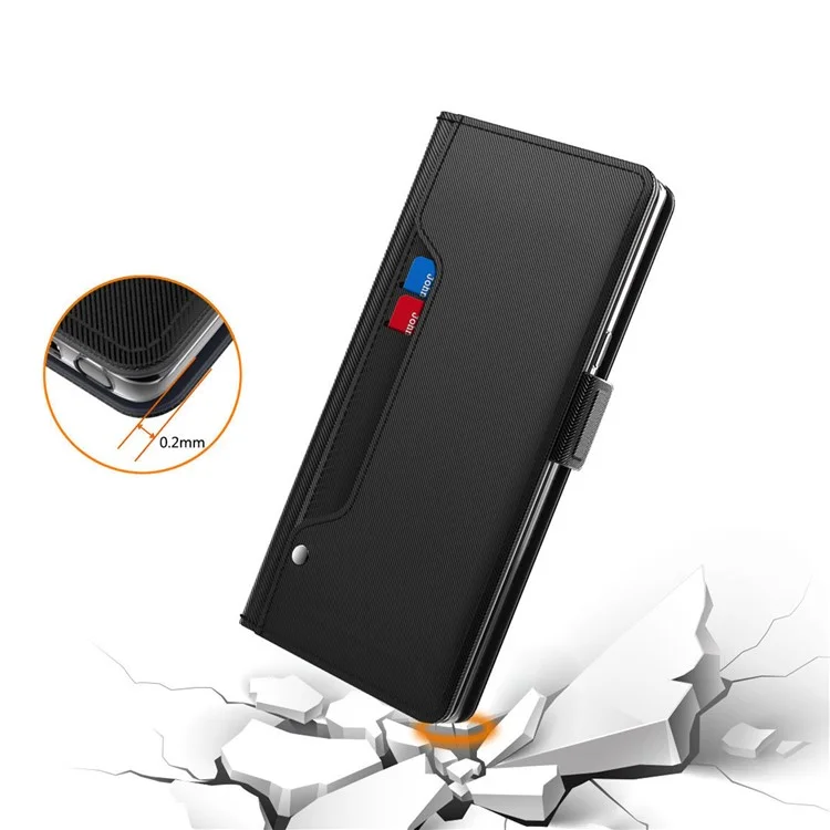 For Honor X50i+ 5G Carcasas con Espejo Incorporado Funda de Piel PU con Soporte - Negro