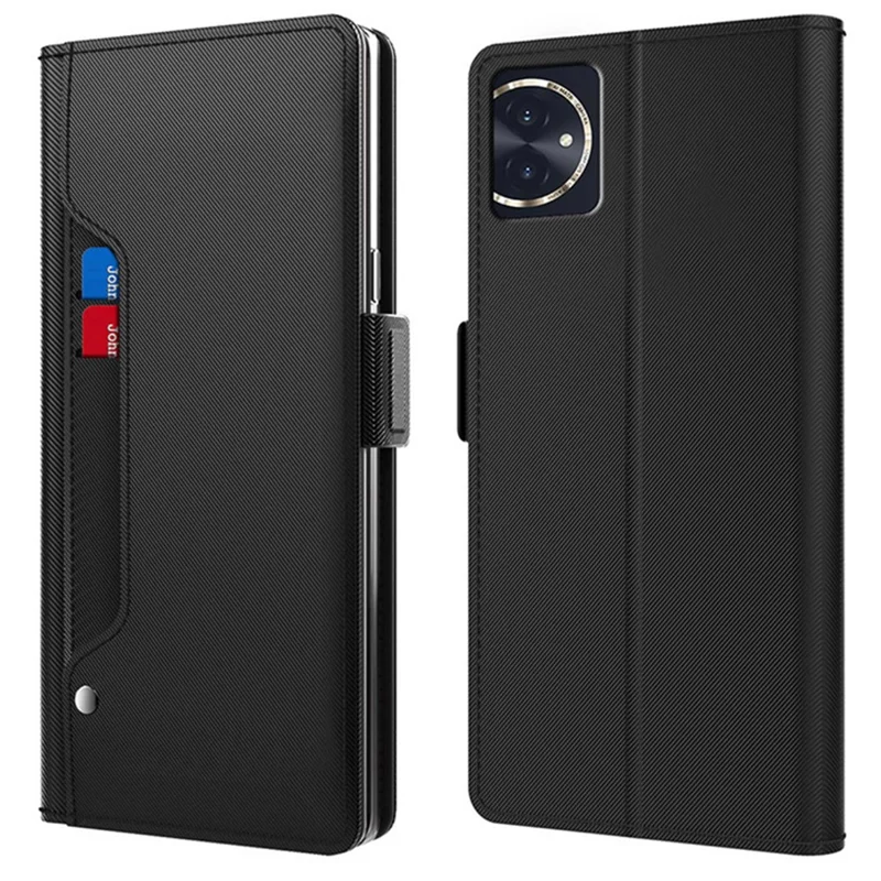 For Honor 100 5G Capa de Telefone com Espelho Embutido, Couro PU+TPU, Design de Suporte - Preto