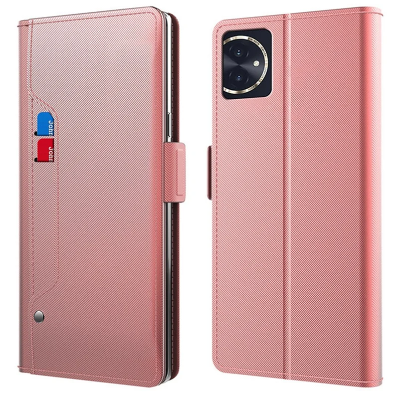 For Honor 100 5G Built-in Mirror TPU+PU Leather Stand Phone Case Cover - Rose Gold