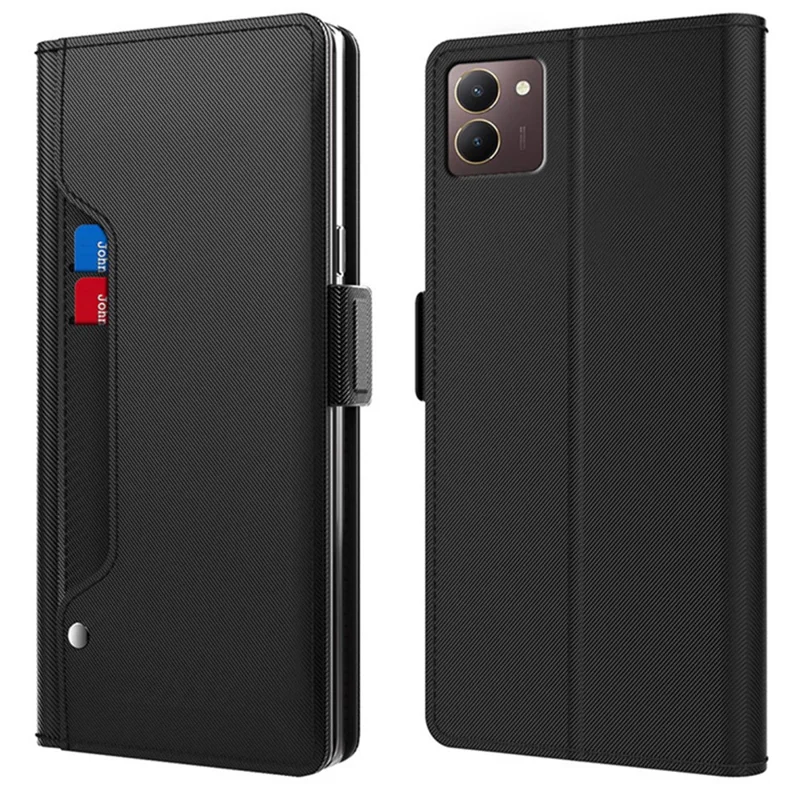 Per vivo Y27s 4G Slim-Fit PU Leather Stand Phone Cover Built-in Mirror Cases - Black