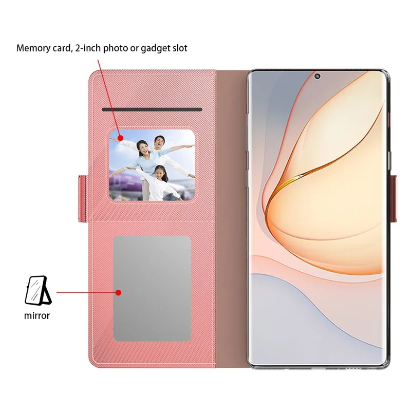 For ZTE nubia Neo 5G Cell Phone Case Anti-drop PU Leather Cover with Mirror - Rose Gold