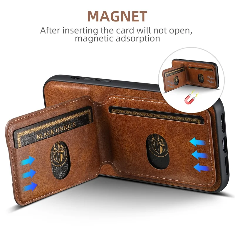 SUTENI H02 Funda magnética para iPhone 15 Pro Max Vertical Flip Card Holder Leather+TPU Cover - Marrón