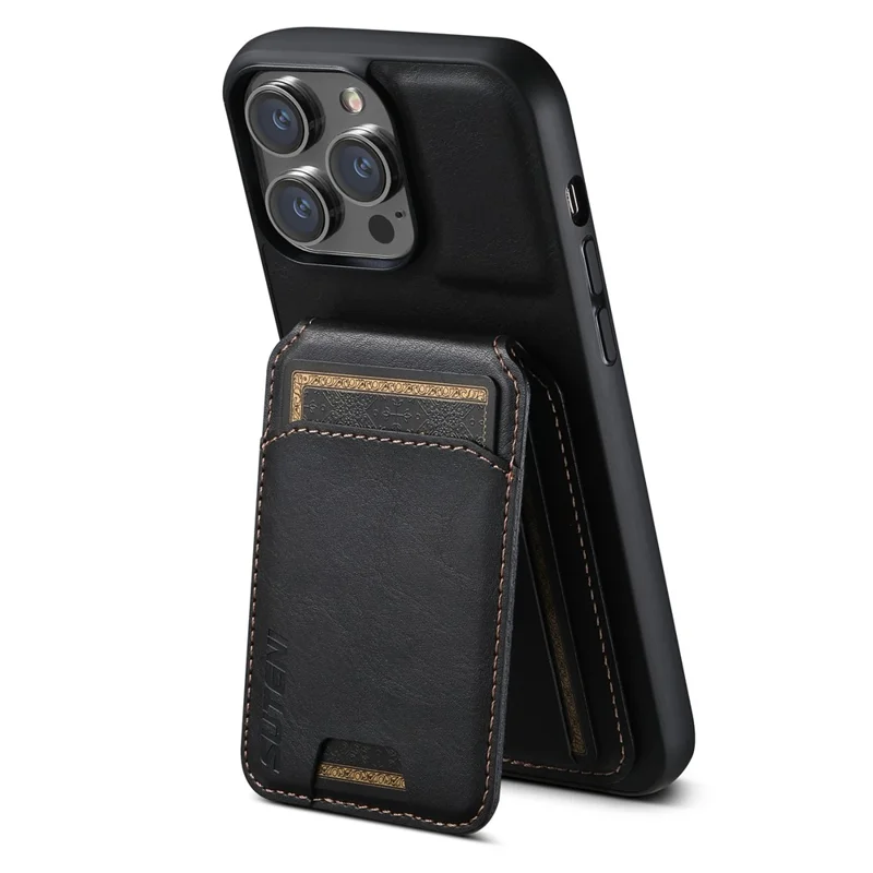 SUTENI H02 For iPhone 14 Pro Max Leather Case Waxy Texture Vertical Flip Card Holder Phone Cover - Black