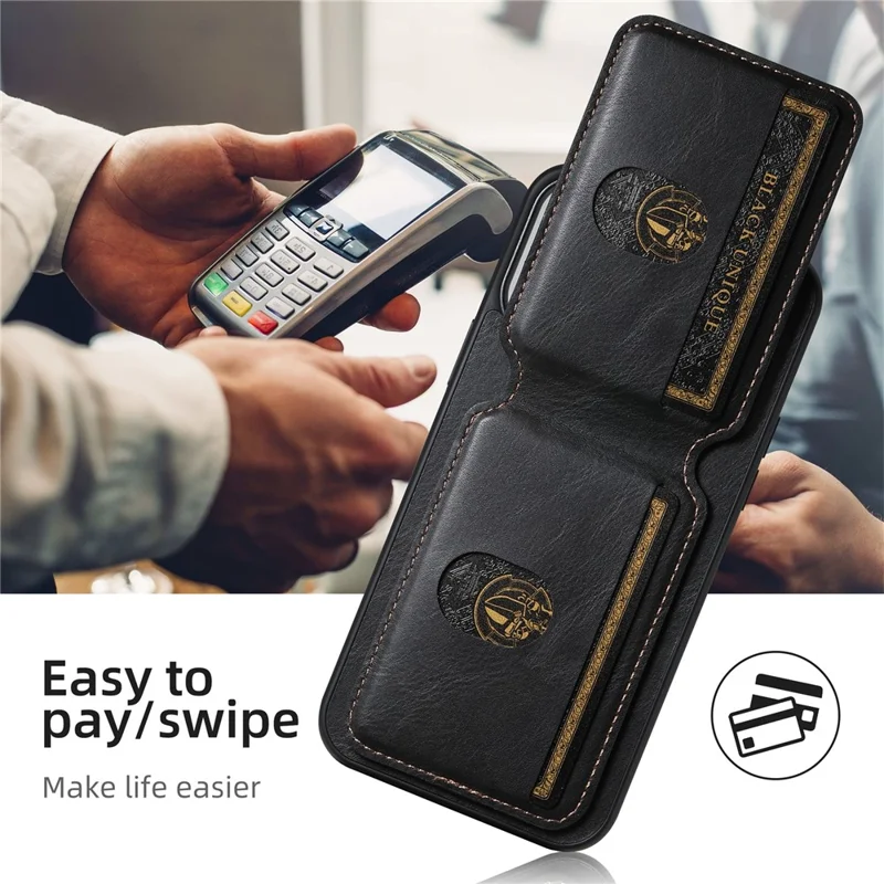 SUTENI H02 For iPhone 14 Pro Max Leather Case Waxy Texture Vertical Flip Card Holder Phone Cover - Black