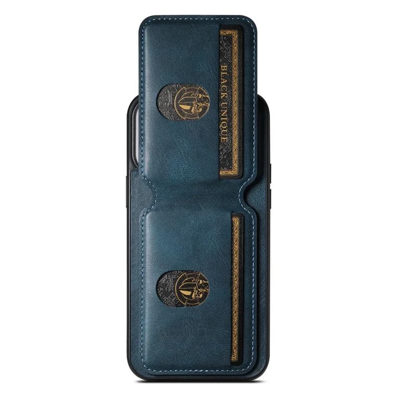 SUTENI H02 For iPhone 15 Pro Magnetic Case Anti-scratch Leather Waxy Texture Card Slots Phone Cover - Blue