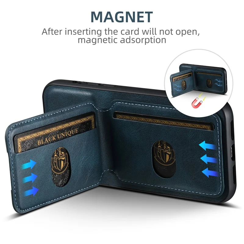 SUTENI H02 For iPhone 15 Pro Magnetic Case Anti-scratch Leather Waxy Texture Card Slots Phone Cover - Blue