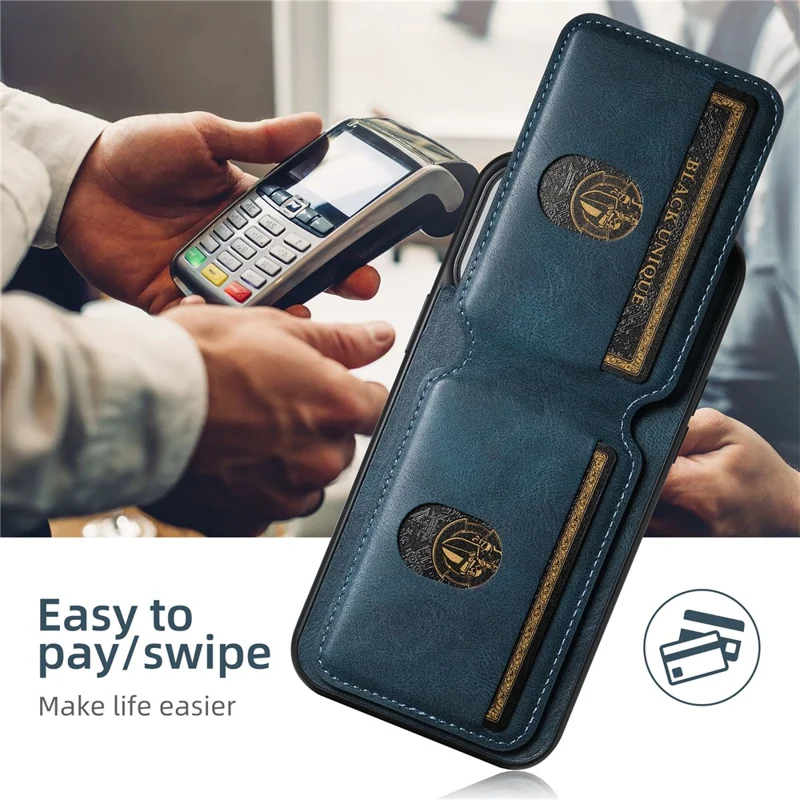 SUTENI H02 For iPhone 15 Pro Magnetic Case Anti-scratch Leather Waxy Texture Card Slots Phone Cover - Blue