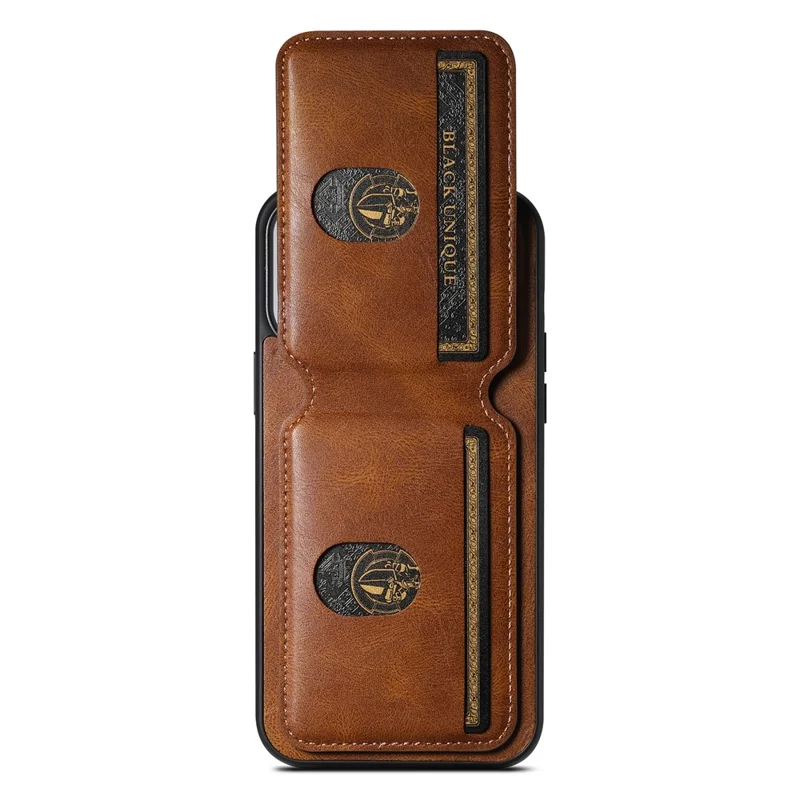 SUTENI H02 For iPhone 13 Pro 6.1 inch Case Vertical Flip Card Slots Waxy Texture Phone Protector - Brown