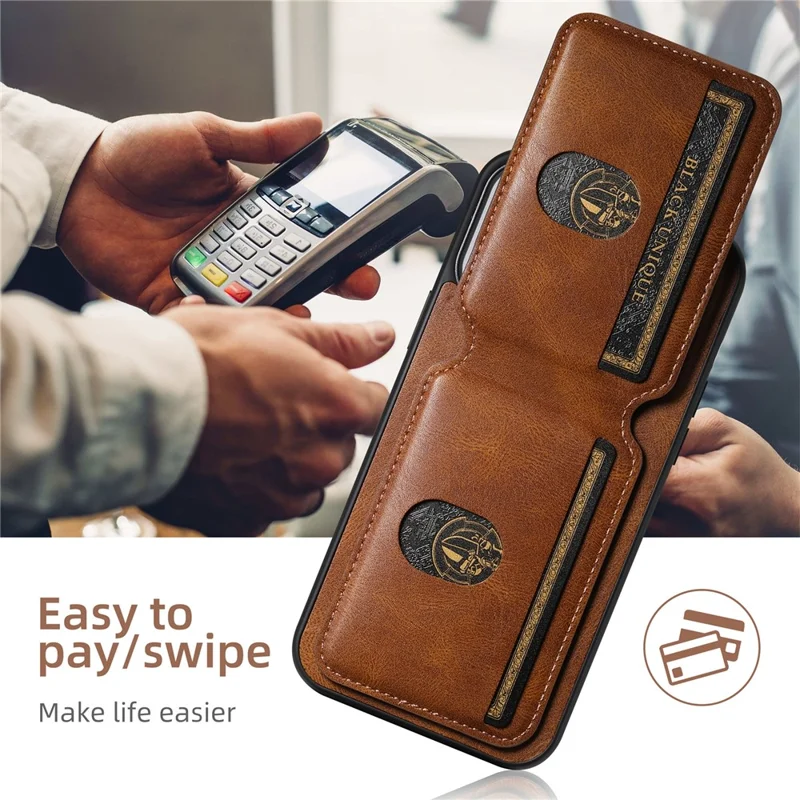 SUTENI H02 For iPhone 13 Pro 6.1 inch Case Vertical Flip Card Slots Waxy Texture Phone Protector - Brown