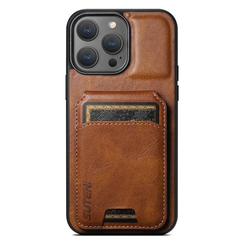 SUTENI H02 For iPhone 13 Pro 6.1 inch Case Vertical Flip Card Slots Waxy Texture Phone Protector - Brown