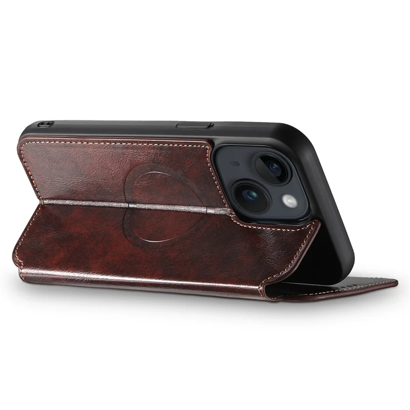 SUTENI J05 For iPhone 15 Case Compatible with MagSafe Anti-scratch Leather Card Slots Phone Cover - Brown