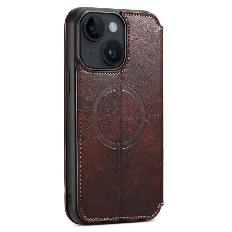 SUTENI J05 For iPhone 15 Case Compatible with MagSafe Anti-scratch Leather Card Slots Phone Cover - Brown