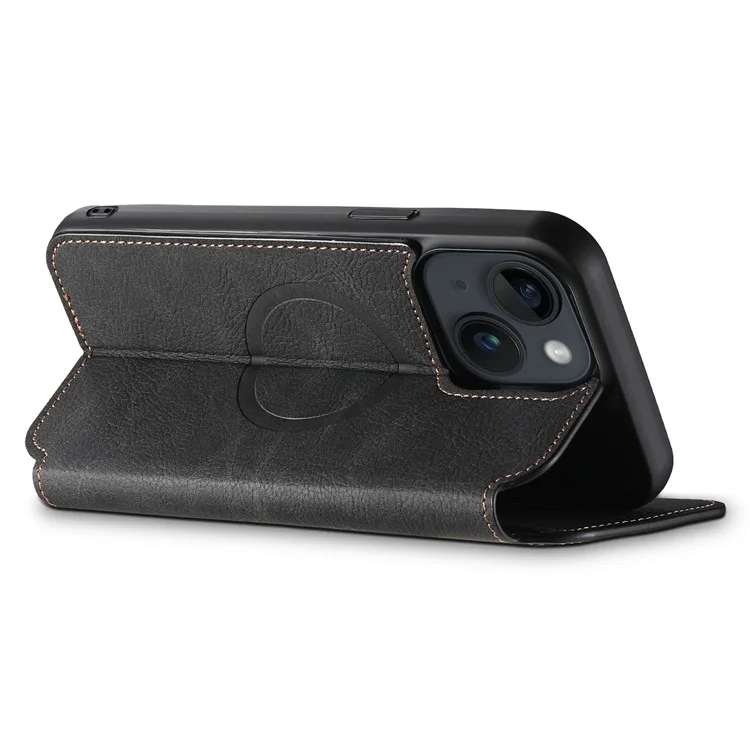 SUTENI J06 Custodia per iPhone 15 Plus, Texture in Pelle PU + Copertura TPU Compatibile con MagSafe - Nero