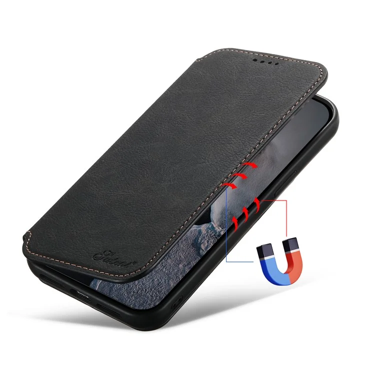 SUTENI J06 Custodia per iPhone 15 Plus, Texture in Pelle PU + Copertura TPU Compatibile con MagSafe - Nero