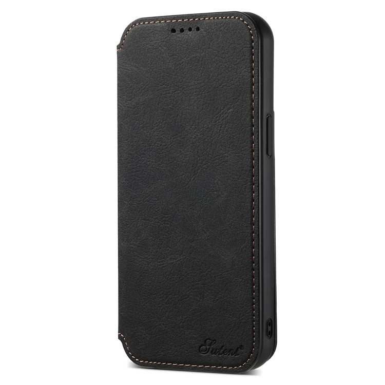 SUTENI J06 Custodia per iPhone 15 Plus, Texture in Pelle PU + Copertura TPU Compatibile con MagSafe - Nero