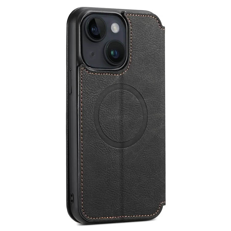 SUTENI J06 Custodia per iPhone 15 Plus, Texture in Pelle PU + Copertura TPU Compatibile con MagSafe - Nero