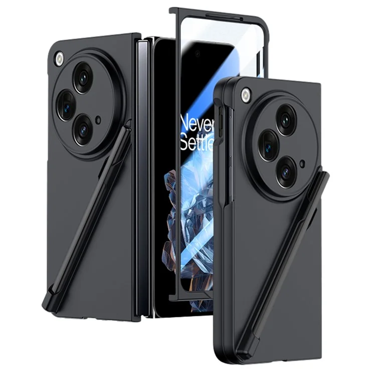 Para Oppo Find N3 5G Capa de Telefone com Película de Vidro Temperado / Caneta Stylus Pele Toque Pele - Preto