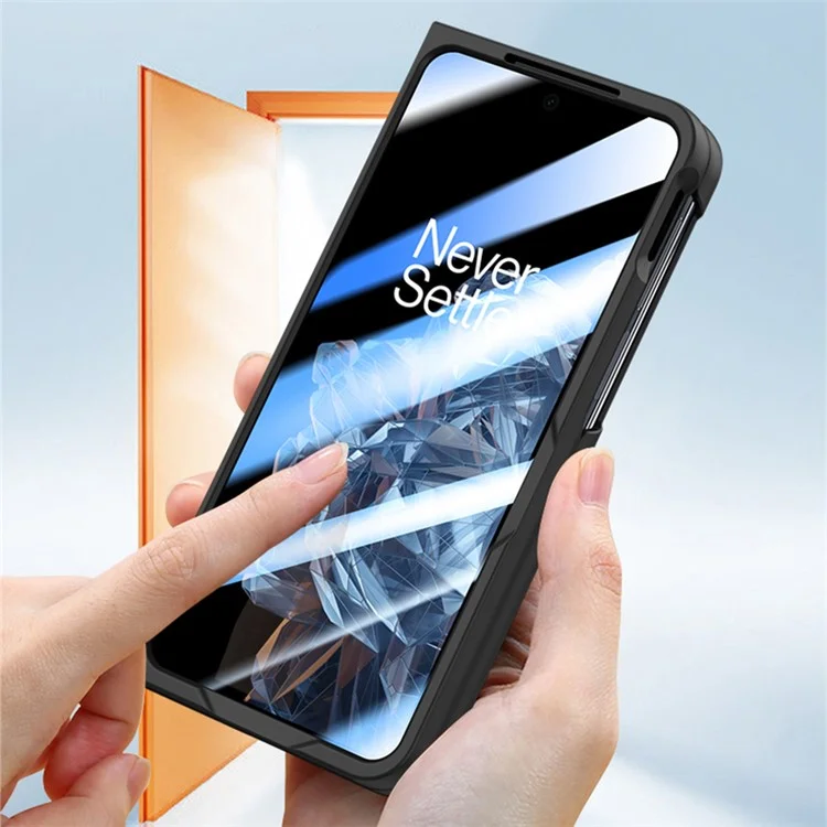 Para Oppo Find N3 5G Capa de Telefone com Película de Vidro Temperado / Caneta Stylus Pele Toque Pele - Preto