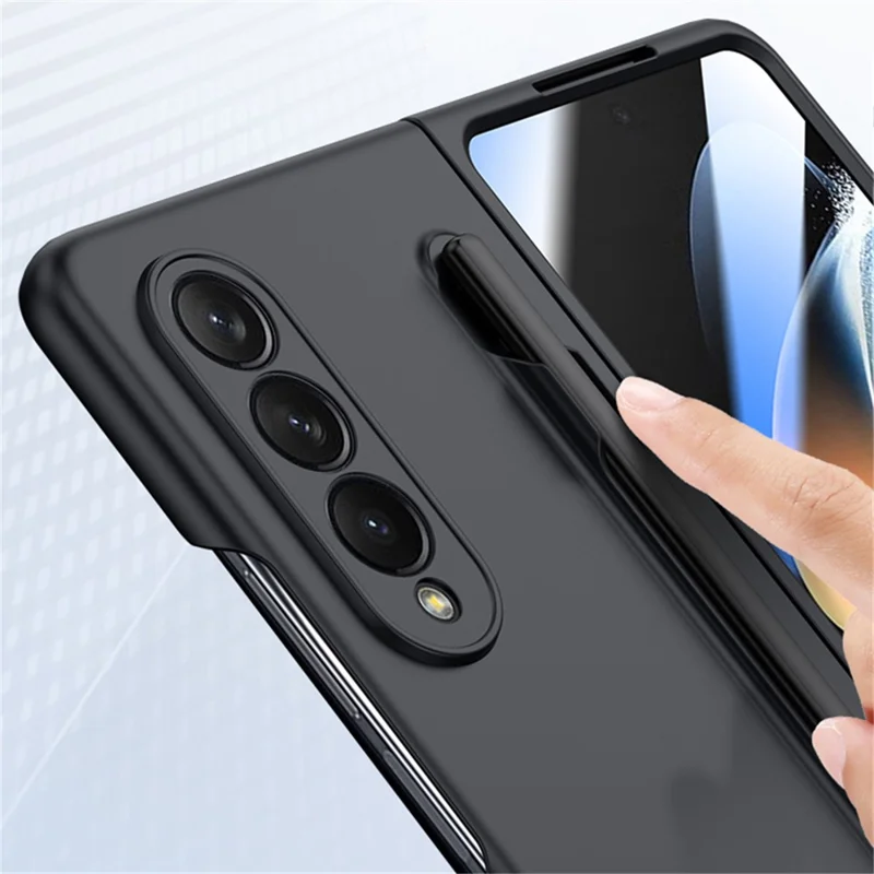 For Samsung Galaxy Z Fold4 5G Phone Case PC Protective Cover with Tempered Glass Film / Stylus Pen - Green