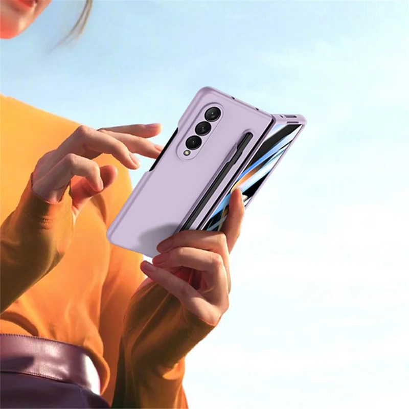 For Samsung Galaxy Z Fold4 5G Phone Case PC Protective Cover with Tempered Glass Film / Stylus Pen - Green