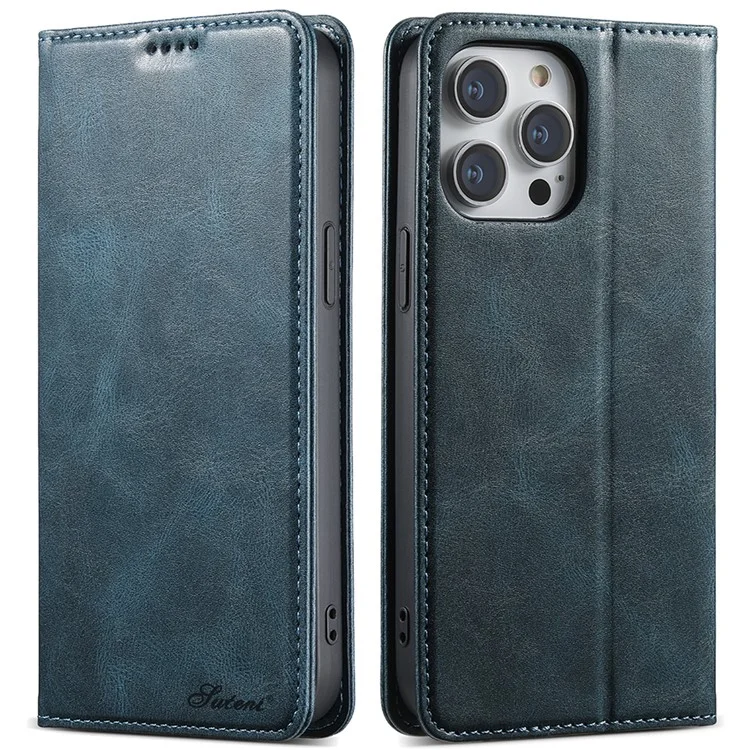 SUTENI J02 Series per iPhone 15 Pro Max Case Texture Waxy Leather Phone Cover con chiusura magnetica - Blu