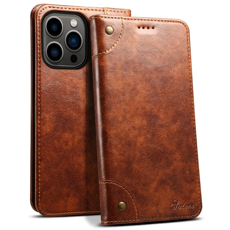 SUTENI Für iPhone 15 Pro Case Anti-Kratzer PU-Leder+TPU Handy-Geldbörse - Khaki