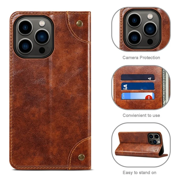 SUTENI Für iPhone 15 Pro Case Anti-Kratzer PU-Leder+TPU Handy-Geldbörse - Khaki