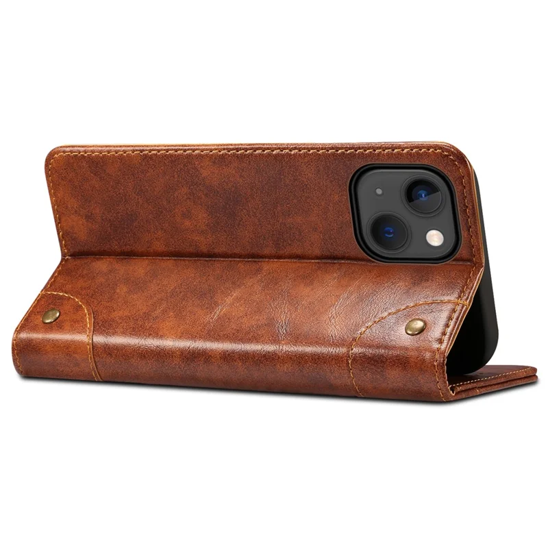 SUTENI For iPhone 15 Magnetic Case PU Leather+TPU Scratch-proof Stand Cell Phone Cover - Khaki