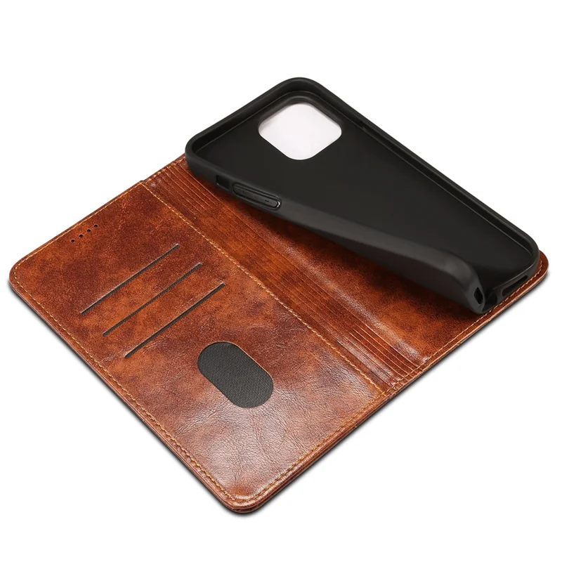 SUTENI For iPhone 15 Magnetic Case PU Leather+TPU Scratch-proof Stand Cell Phone Cover - Khaki