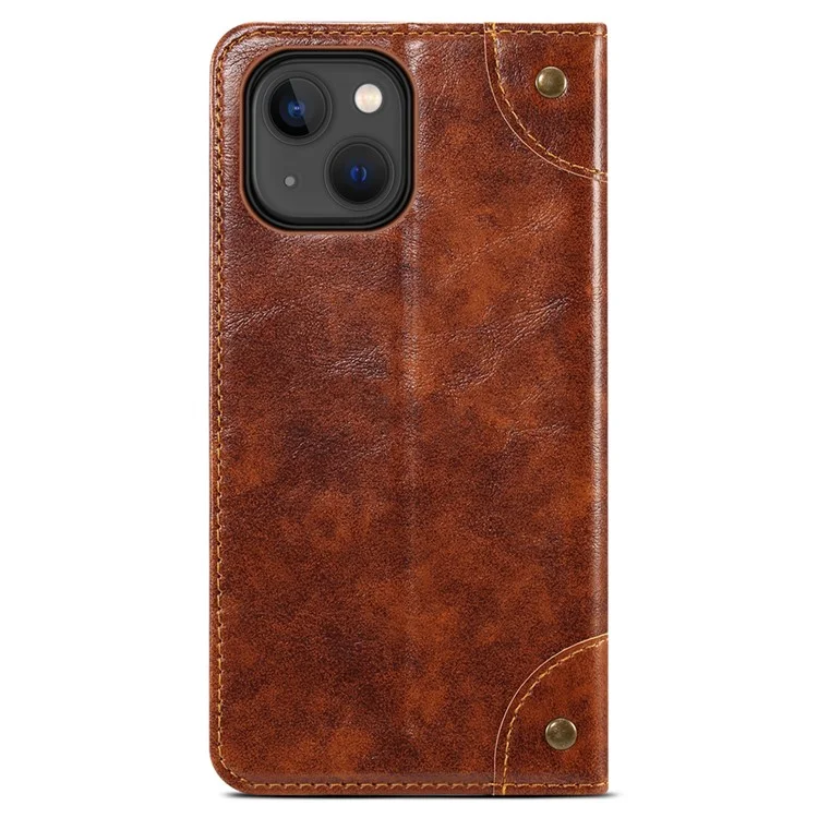 SUTENI For iPhone 15 Plus Magnetic Case Drop-resistant PU Leather Card Holder Phone Protector - Khaki