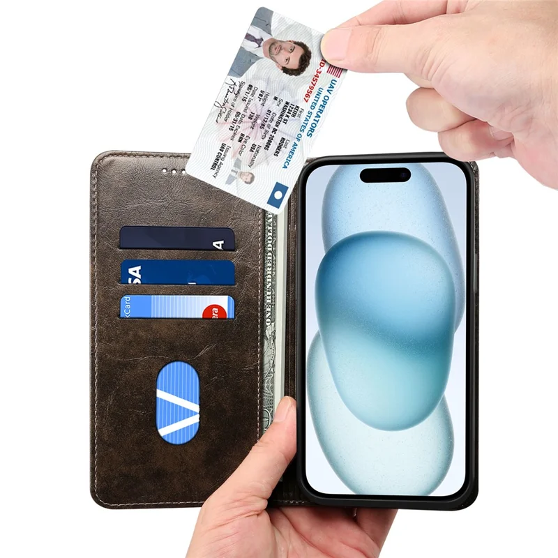 SUTENI para iPhone 15 Plus Funda magnética Resistente a golpes Funda de cuero PU Soporte para tarjetas Protector de teléfono - Marrón