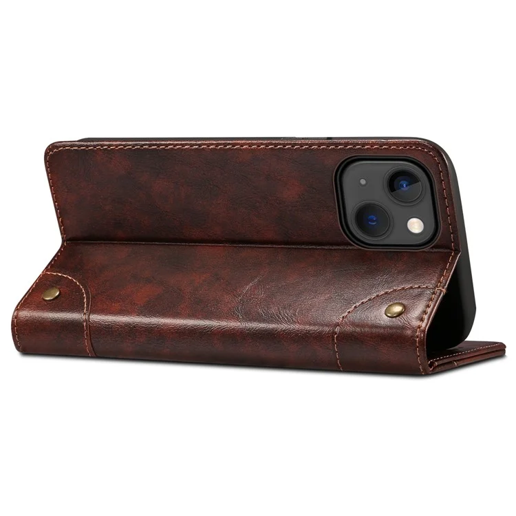 SUTENI para iPhone 15 Plus Funda magnética Resistente a golpes Funda de cuero PU Soporte para tarjetas Protector de teléfono - Marrón