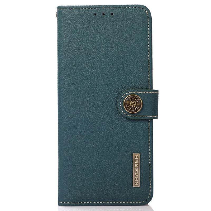 KHAZNEH For Samsung Galaxy A35 5G Magnetic Phone Case RFID Blocking Genuine Cow Leather Card Holder Cover - Green