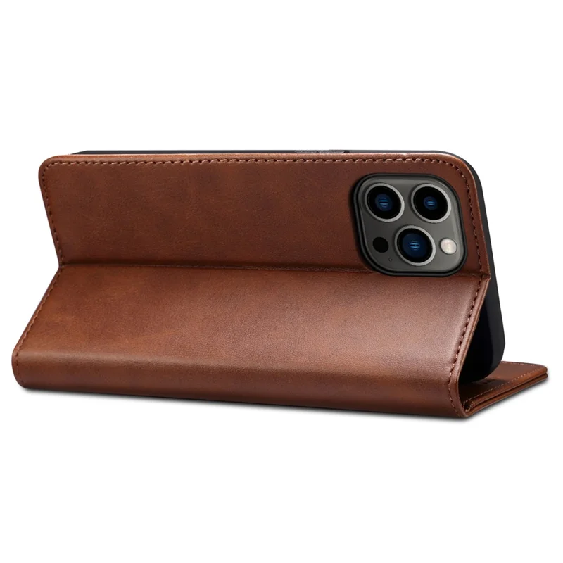 SUTENI for iPhone 15 Pro Leather Phone Case Calf Texture Wallet Stand - Brown