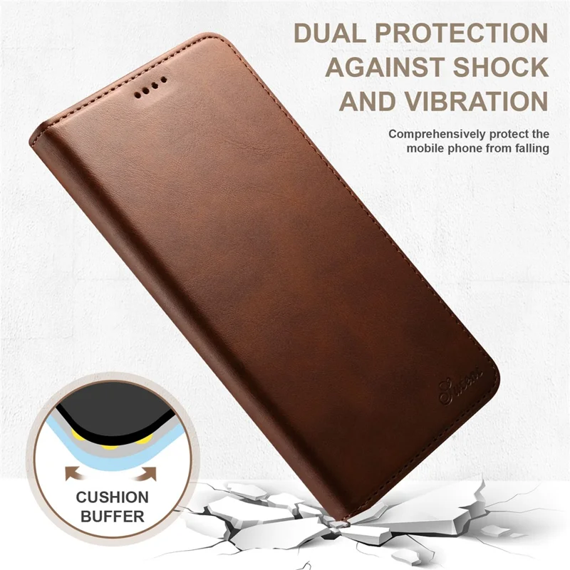 SUTENI for iPhone 15 Pro Leather Phone Case Calf Texture Wallet Stand - Brown